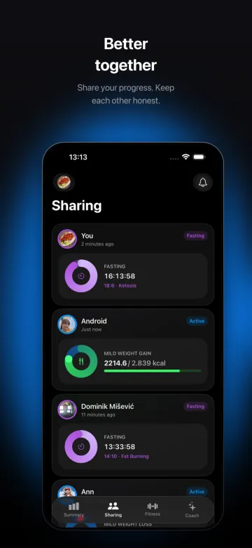 Friends feed with shared meal photos